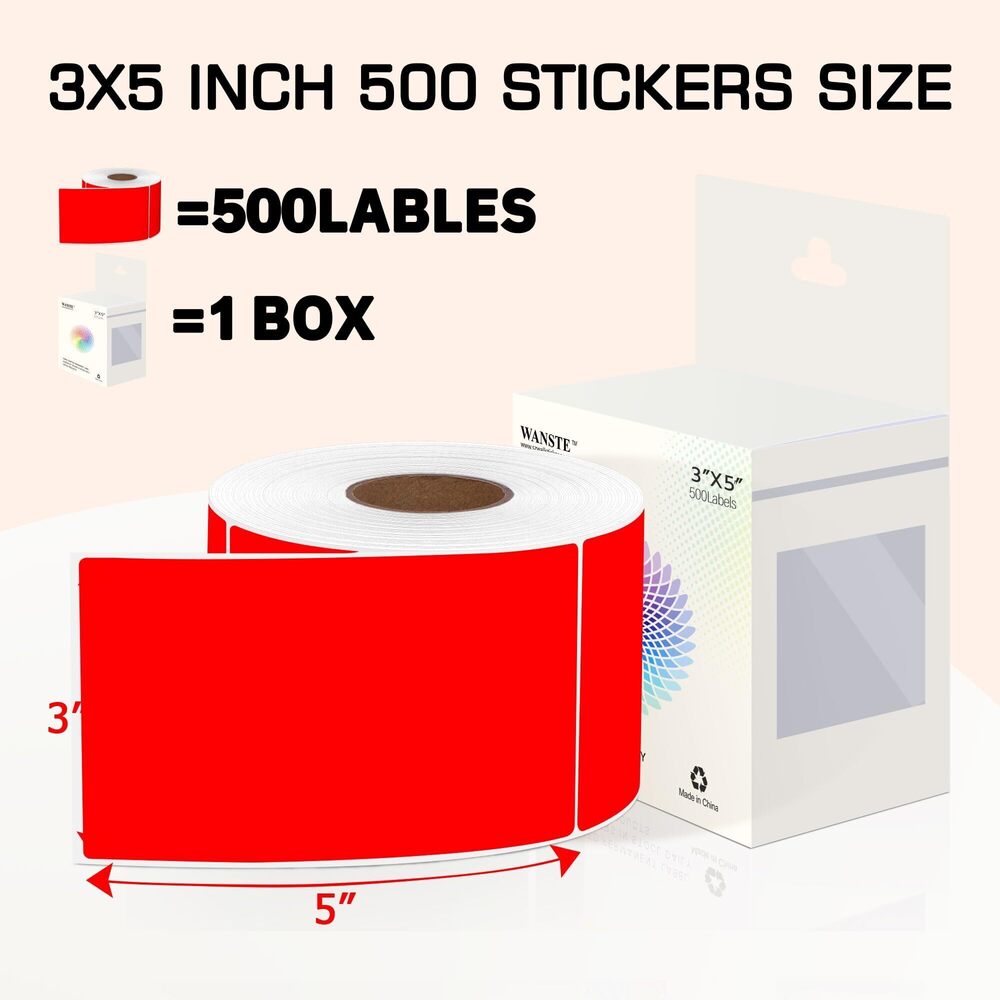 2539 3 x 5 Inch 500Pcs Rectangle Color Coding Stickers,Red Moving Box - Picture 2 of 7